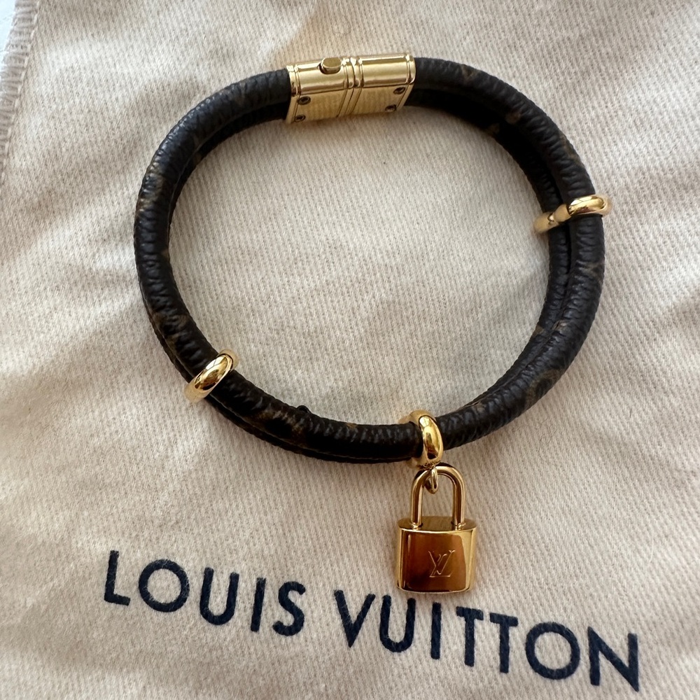 Louis Vuitton Brown and Gold Leather double Bracelet